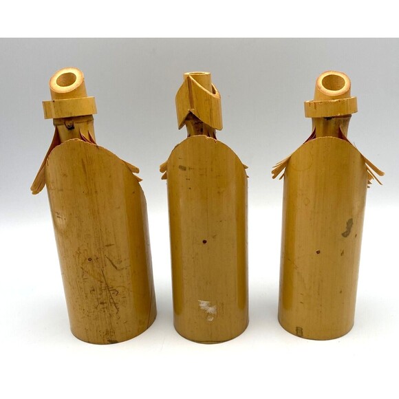 Vintage Christmas Bamboo Wood Wide Men Three Kings Nativity Figures Set of 3 - Picture 3 of 4